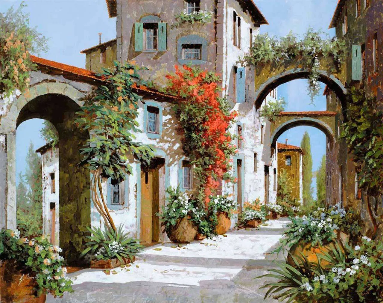 Фотообои в интерьере старинная белая улочка с арками  8-001 фото