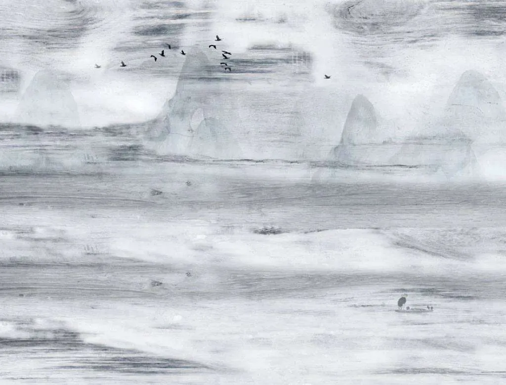 Фотообои в интерьере черно-белые горы  15-678 фото