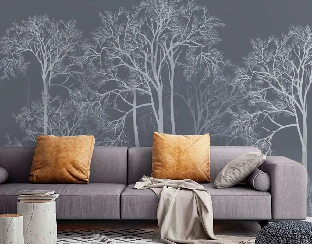 Фотообои в интерьере лес светлый на темном фоне  13-705 фото