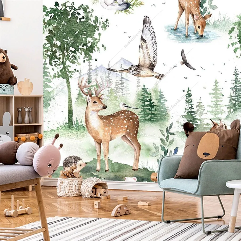 Фотообои Лесной фон с оленем  12-1495