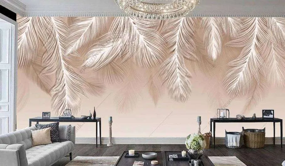 Фотообои в интерьере бежевые листья пальмы  9-1201 фото