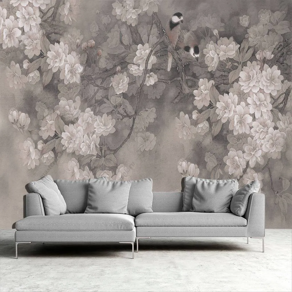 Фотообои в интерьере шинуазри нежные цветы  10-697 фото