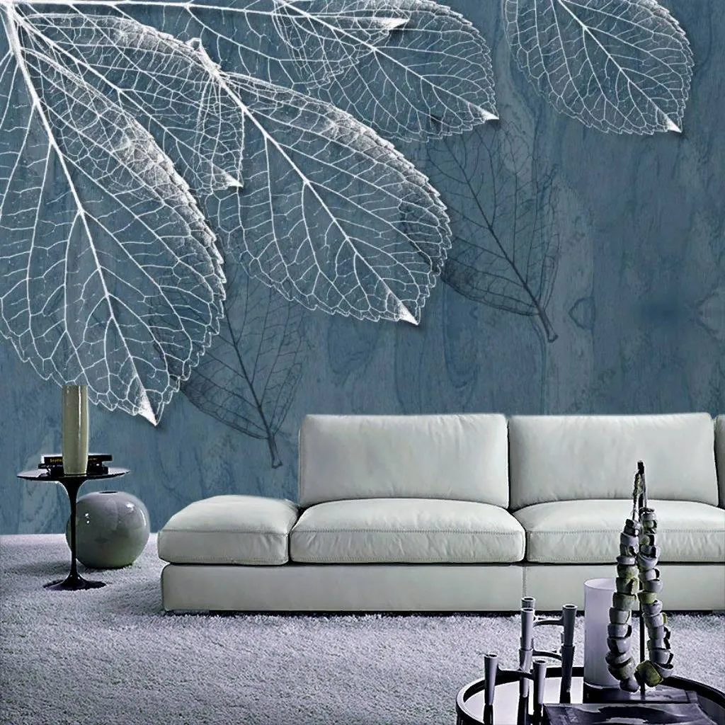 Фотообои Золотые листья на синем фоне  10-841