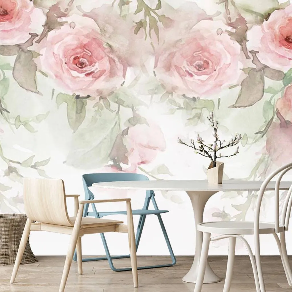 Фотообои в интерьере акварель и розы  15-688 фото