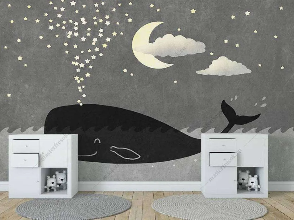 Фотообои в интерьере спящий кит  16-038 фото