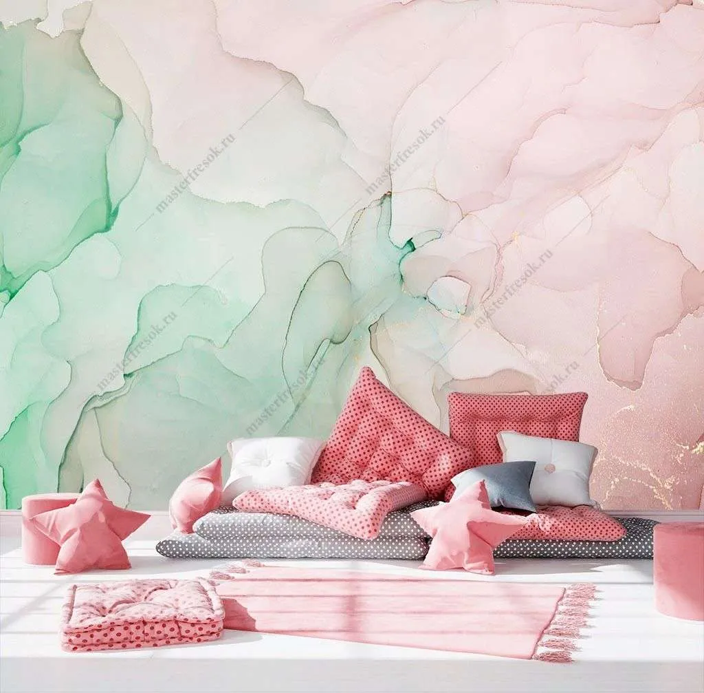 Фотообои в интерьере бирюзовая акварель  9-1414 фото