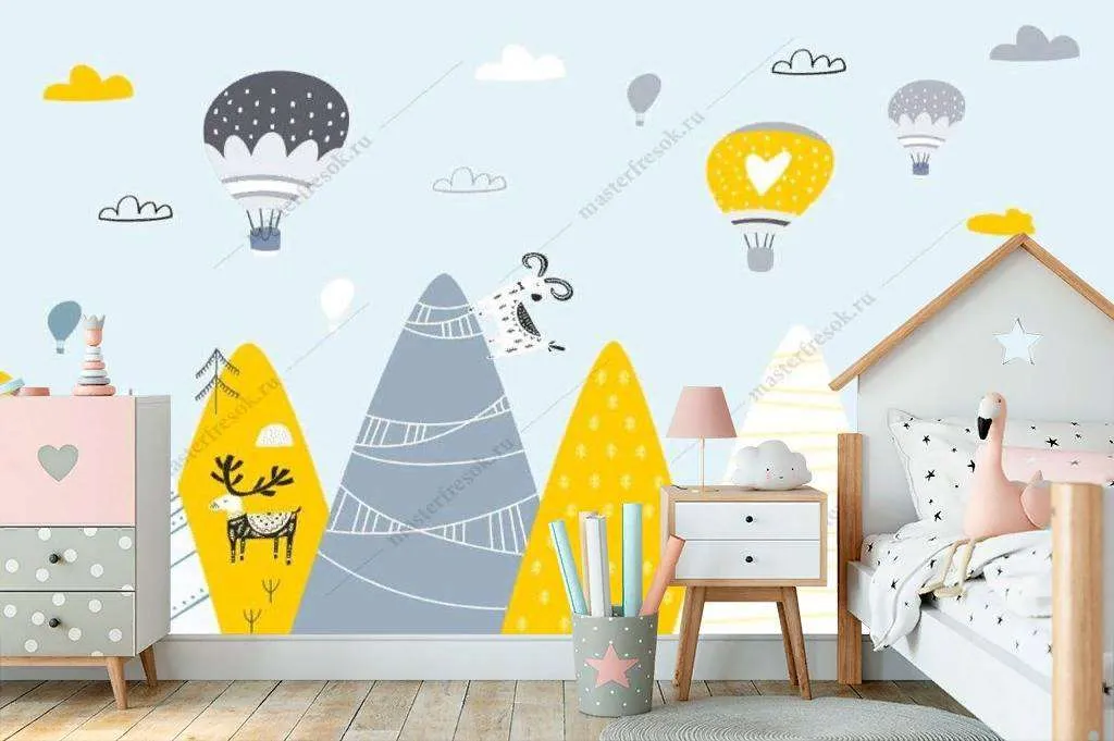 Фотообои в интерьере яркие детские горы  12-1025 фото