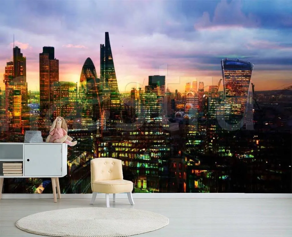 Фотообои Ночной город небоскребов  9-697