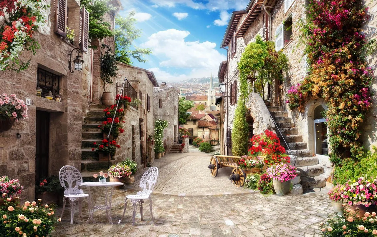 Фотообои в интерьере улочка старинного городка  19-0054 фото