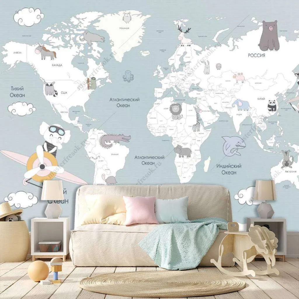 Фотообои в интерьере голубая карта  13-161 фото