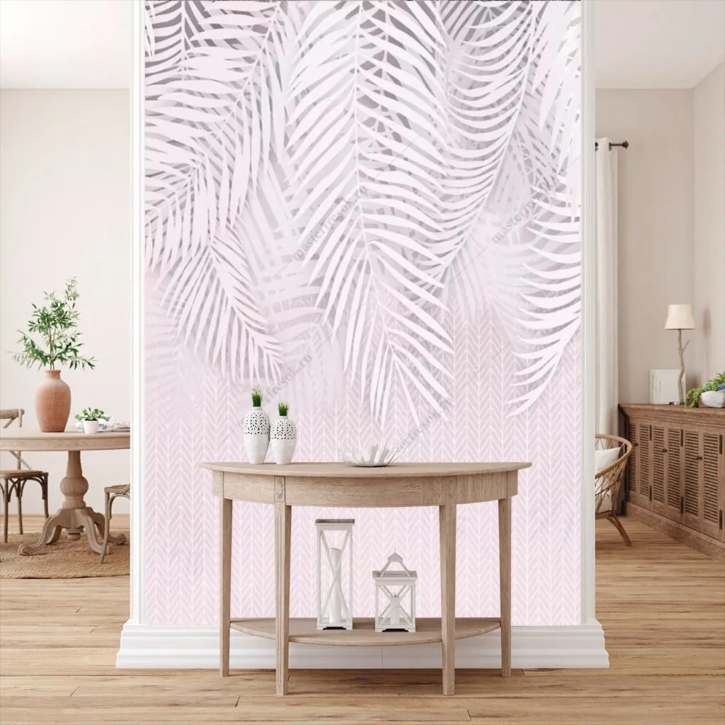 Фотообои в интерьере нежно-розовые перья  14-550 фото