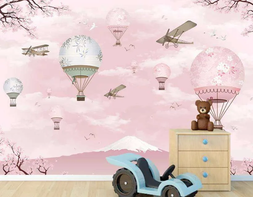 Фотообои в интерьере розовые воздушные шары на розовом фоне  15-088 фото