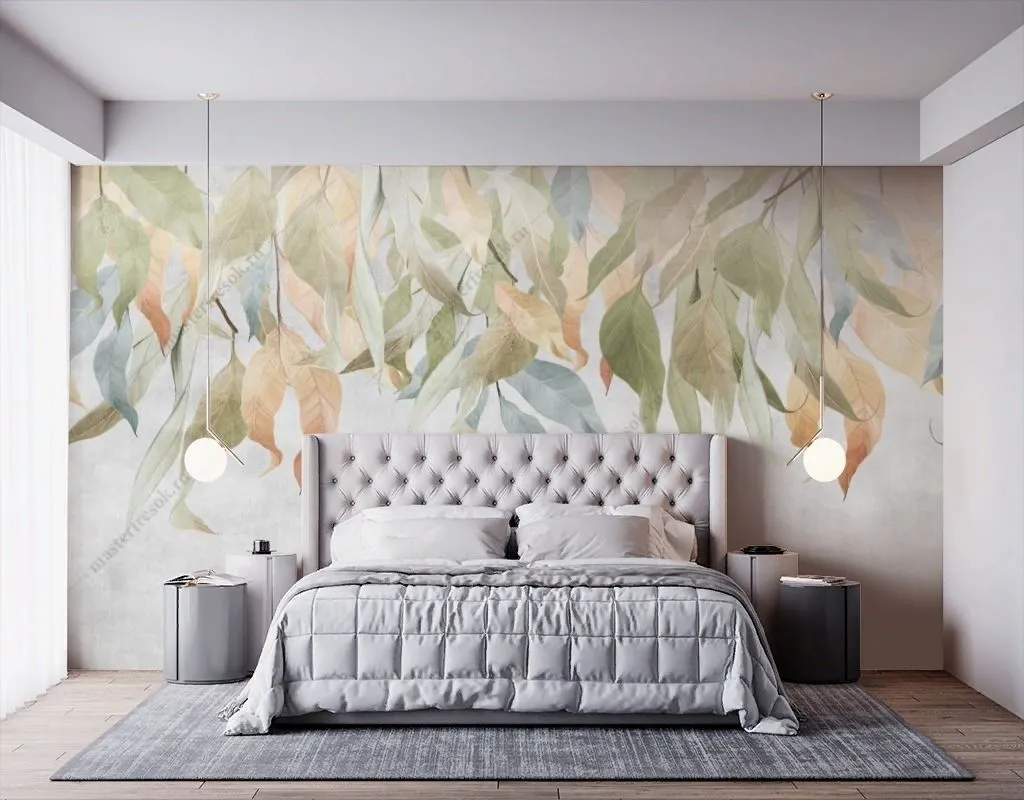 Фотообои в интерьере осенние листья  9-1687 фото