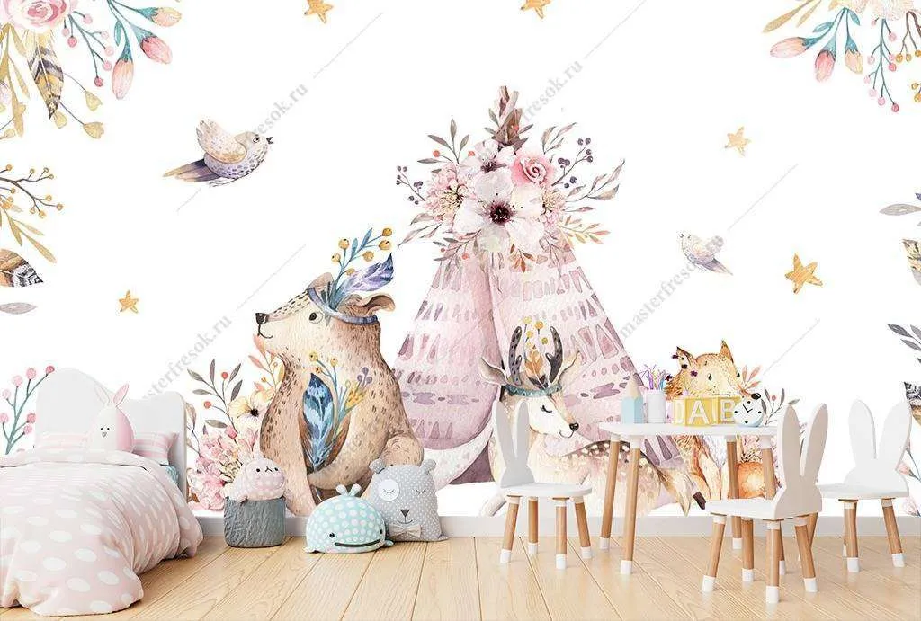Фотообои в интерьере животные на полянке  14-060 фото