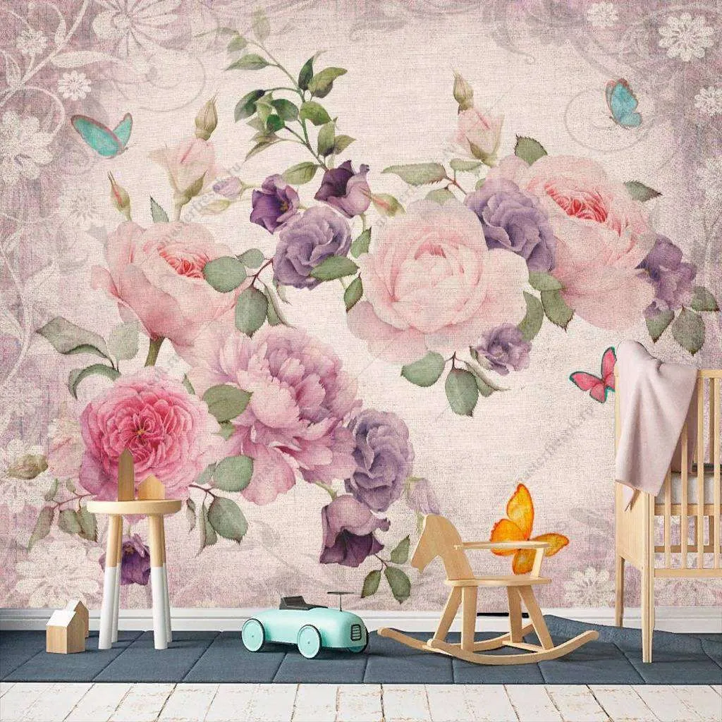 Фотообои в интерьере цветы винтаж  13-218 фото