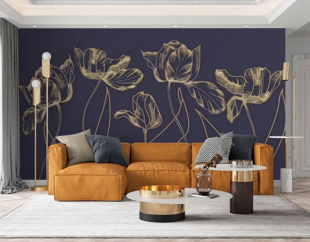 Фотообои в интерьере тюльпан на чёрном фоне  13-530 фото