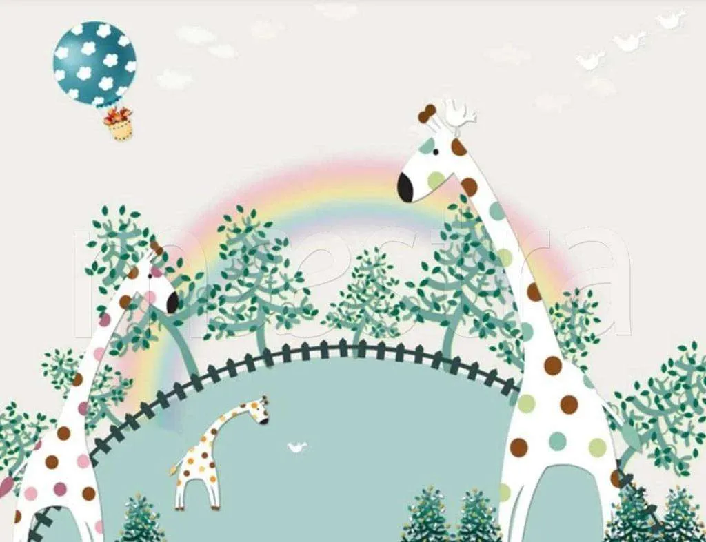 Фотообои в интерьере жирафы и радуга  15-178 фото