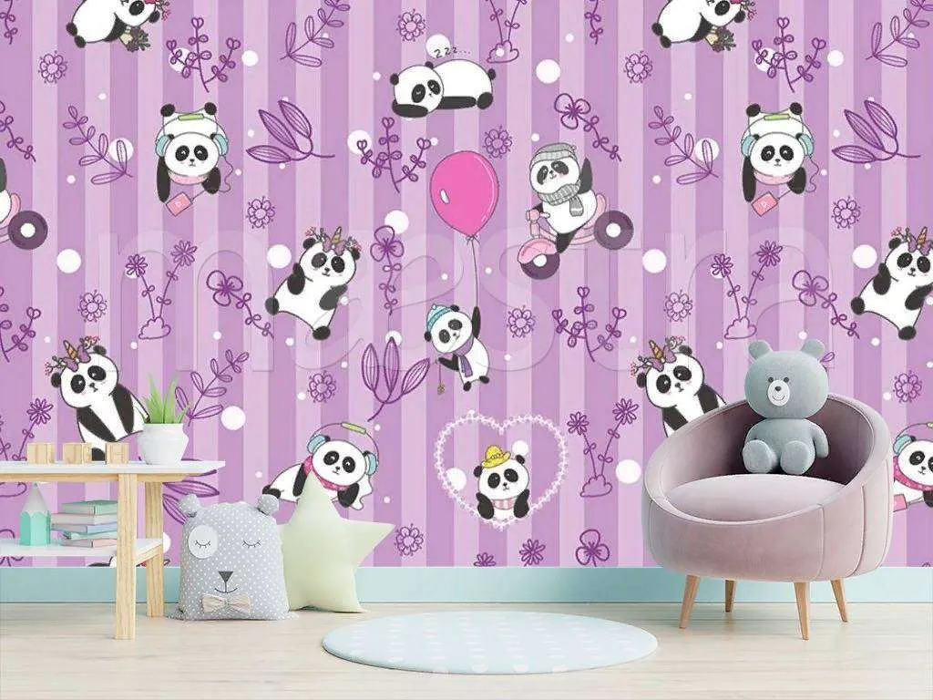 Фотообои в интерьере панды на розовом фоне  15-065 фото