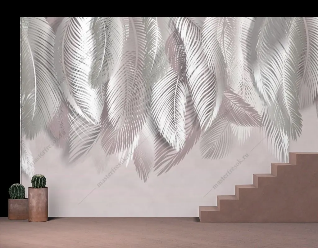 Фотообои в интерьере листья жемчужные  9-1802 фото