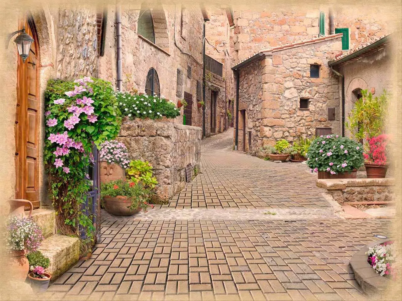 Фотообои в интерьере с видом на итальянскую улочку  7-032 фото