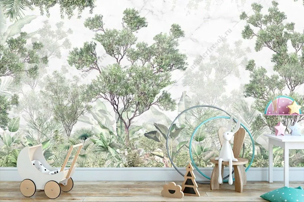 Фотообои в интерьере лес зеленый весенний    9-1870 фото