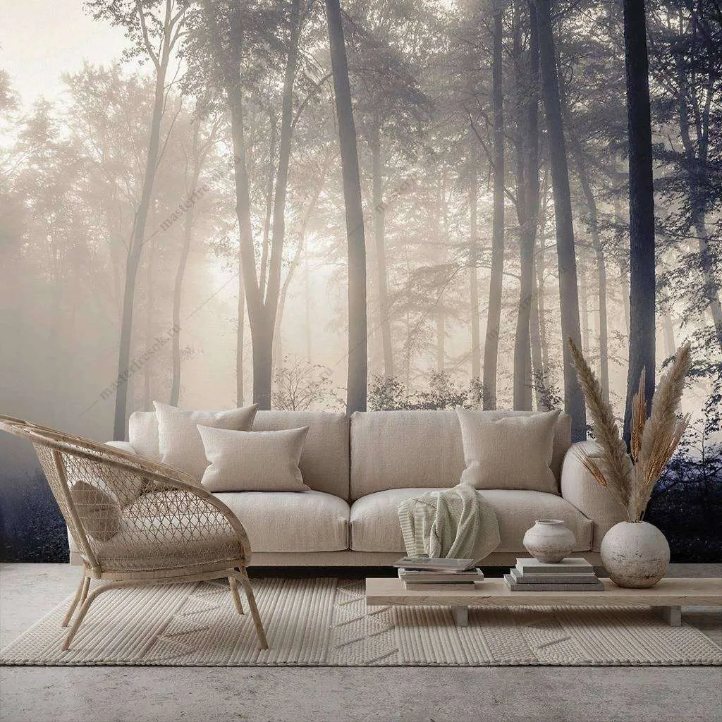Фотообои в интерьере туман и лес  9-1135 фото
