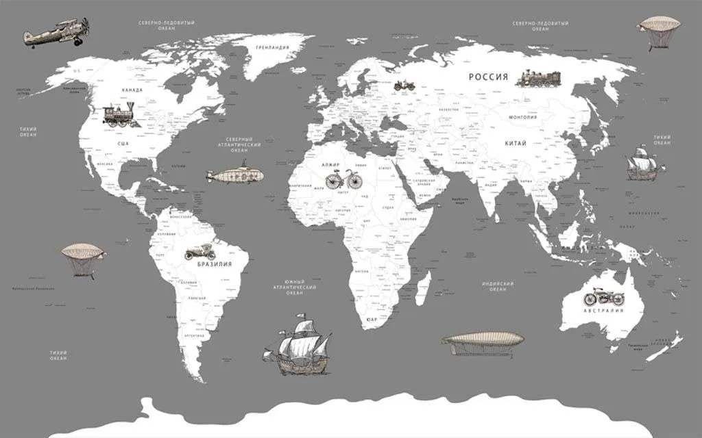 Фотообои в интерьере карта мира белая на сером фоне  12-988 фото