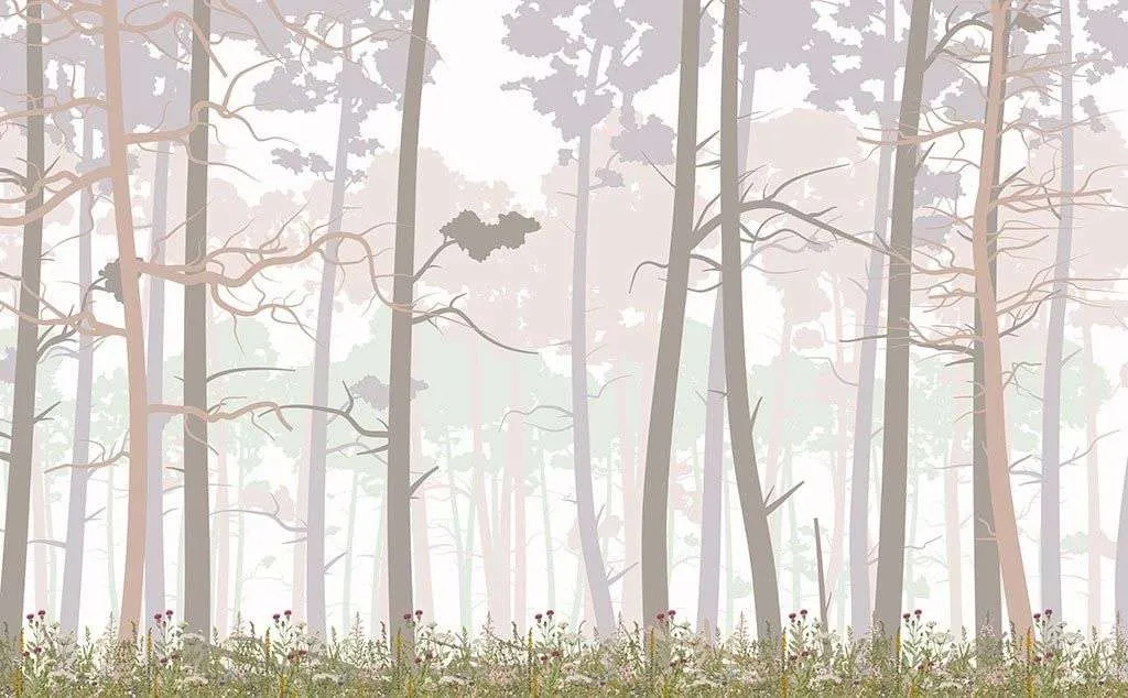 Фотообои в интерьере сказочный лес в дымке  14-459 фото