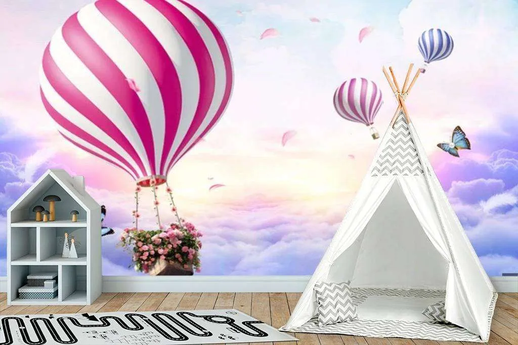 Фотообои в интерьере воздушный шар с розовыми полосками  15-309 фото