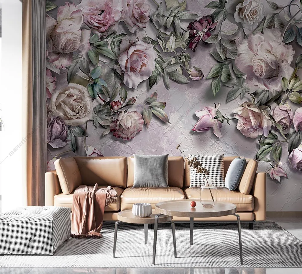 Фотообои в интерьере розочки фоновые в 3д  13-435 фото