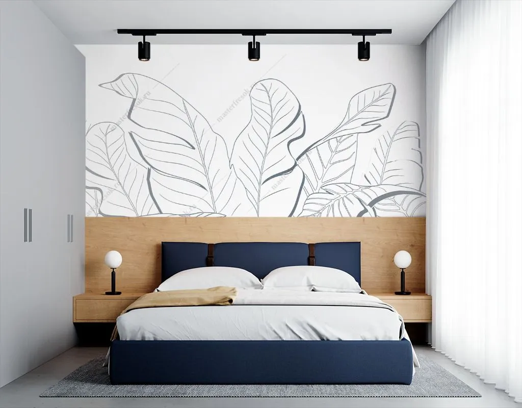 Фотообои в интерьере контур тропические листья  9-1815 фото