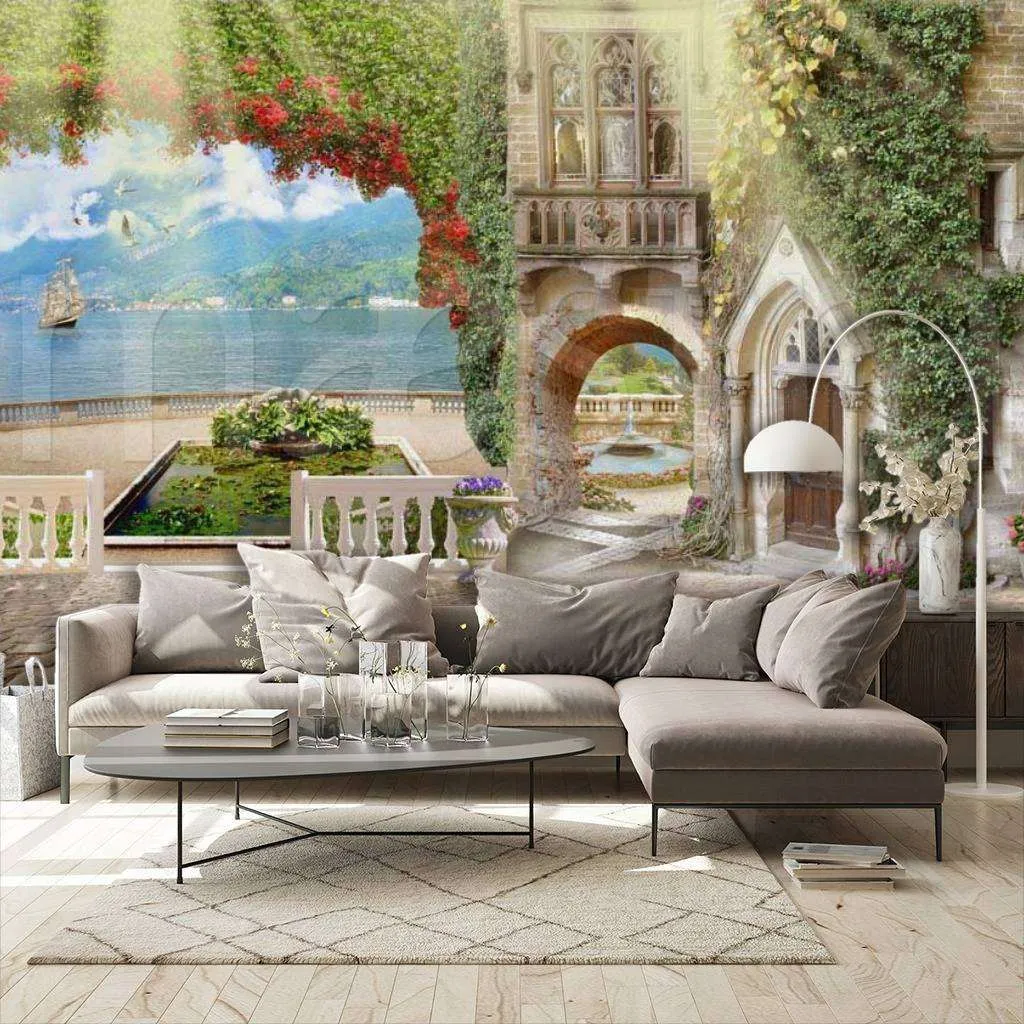 Фотообои в интерьере солнечная терраса с видом на море  6-009 фото