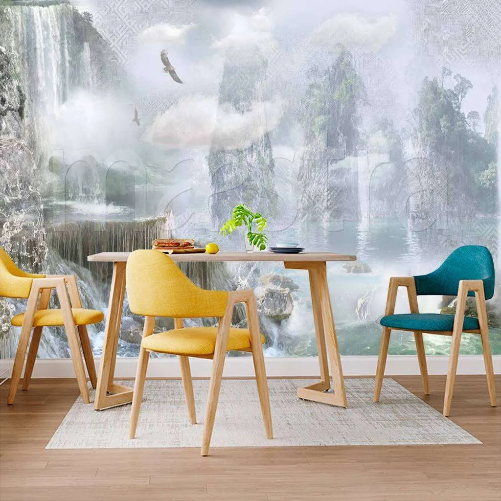 Фотообои в интерьере сизый водопад в дымке  7-694 фото