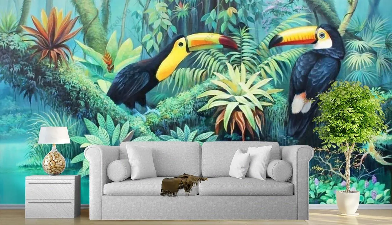 Фотообои в интерьере тропические птицы  14-561 фото