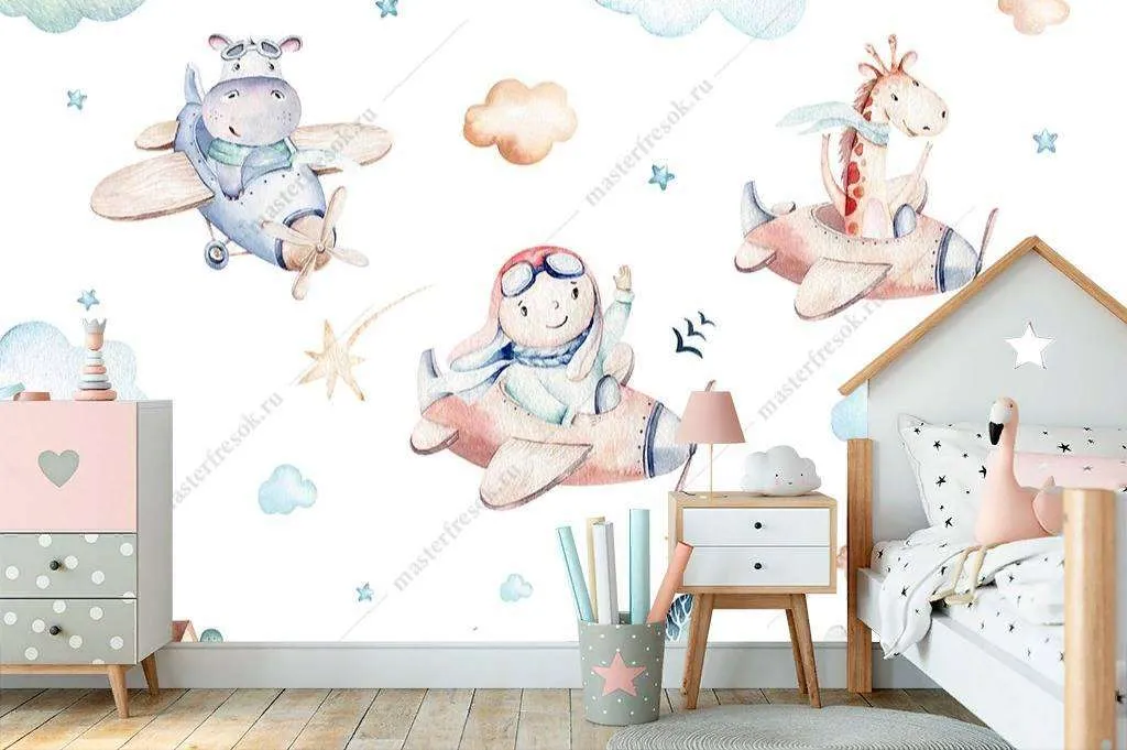 Фотообои в интерьере зверята на самолете  14-092 фото