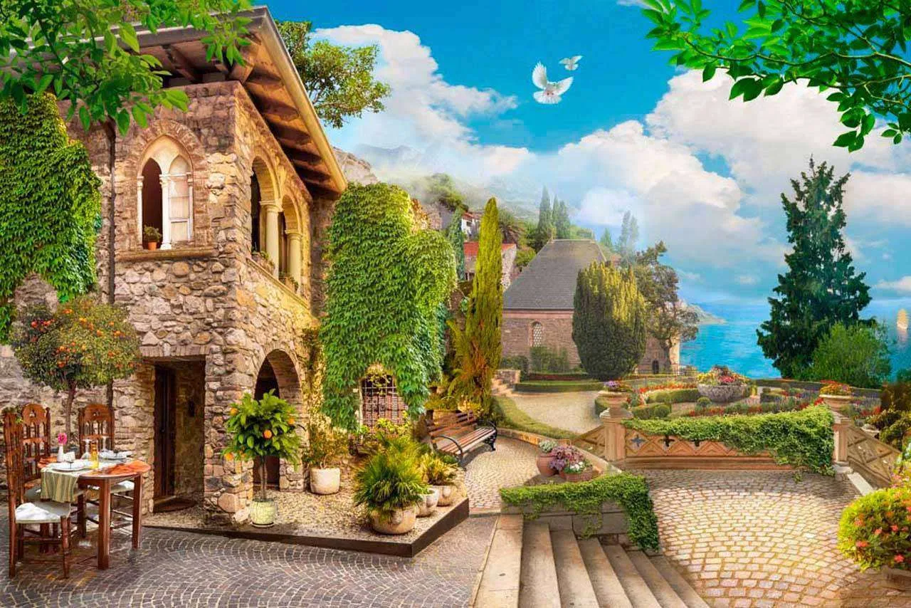 Фотообои в интерьере старый город на стену  7-278 фото