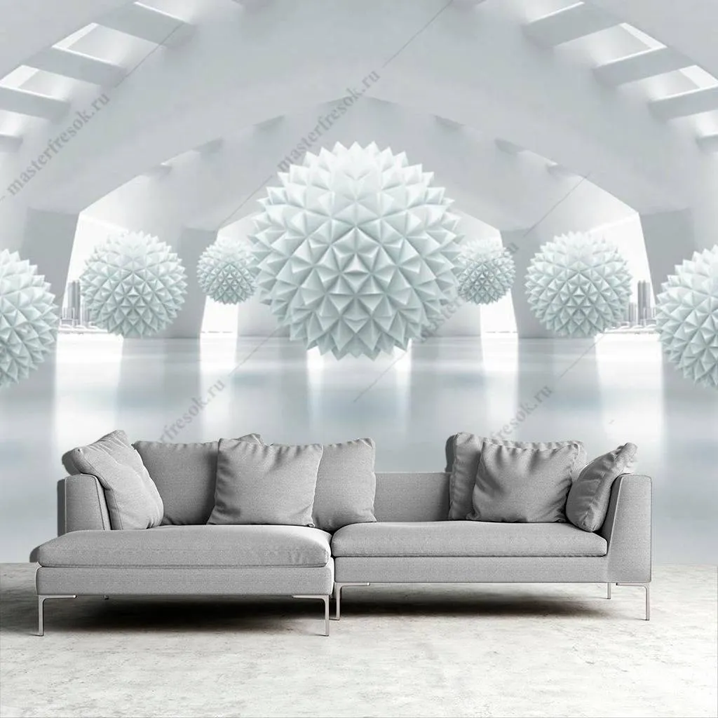 Фотообои в интерьере 3д объемные фактурные шары  10-791 фото