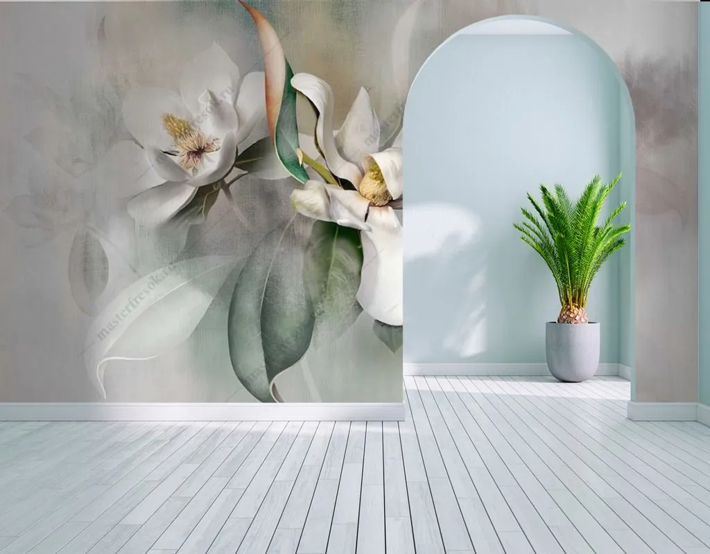 Фотообои в интерьере акварельные ирисы  13-413 фото