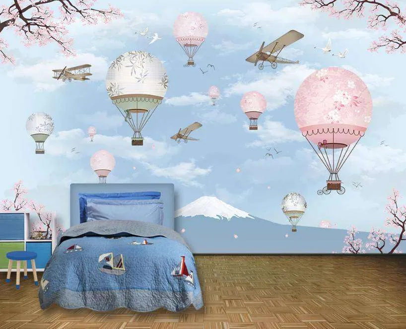 Фотообои в интерьере розовые воздушные шары на голубом фоне  15-087 фото