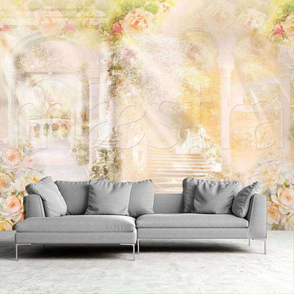 Фотообои в интерьере абстракция в розовом цвете  6-036 фото