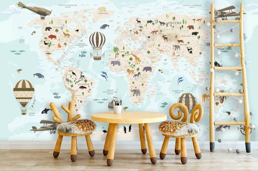 Фотообои Карта голубая в детскую  12-1007