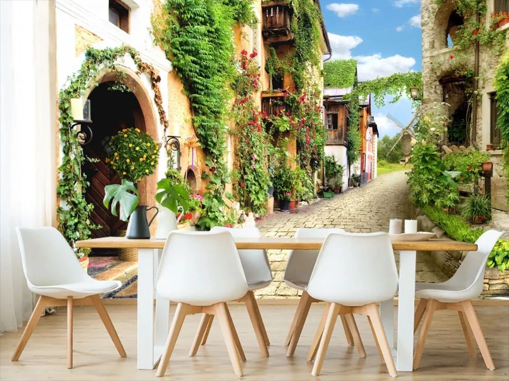 Фотообои в интерьере улочка с арочными дверьми  19-0010 фото