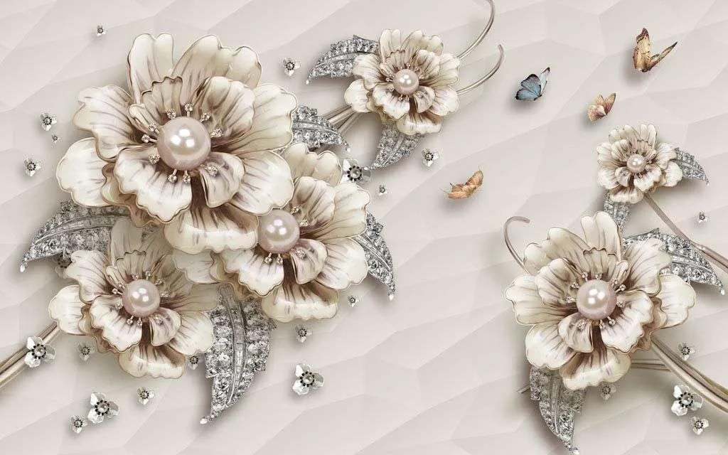 Фотообои в интерьере бежевые цветы  10-614 фото