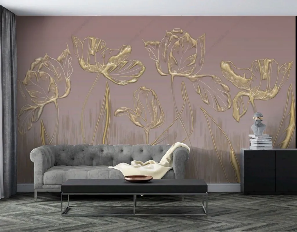 Фотообои в интерьере золотой тюльпан  13-531 фото