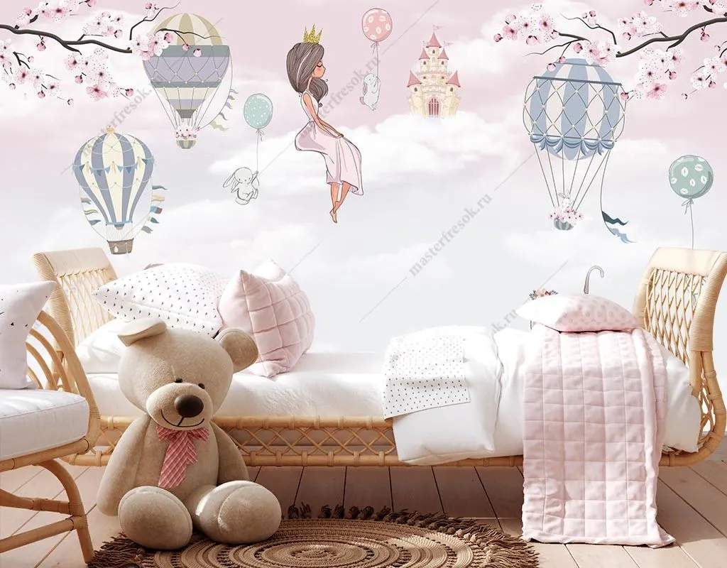 Фотообои в интерьере принцесса на облачке в детскую  12-1569 фото