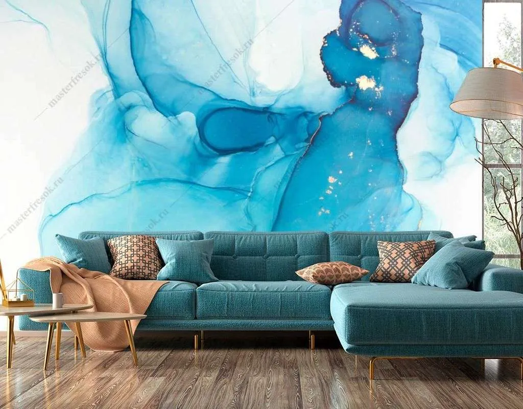 Фотообои в интерьере синяя абстракция  9-1547 фото