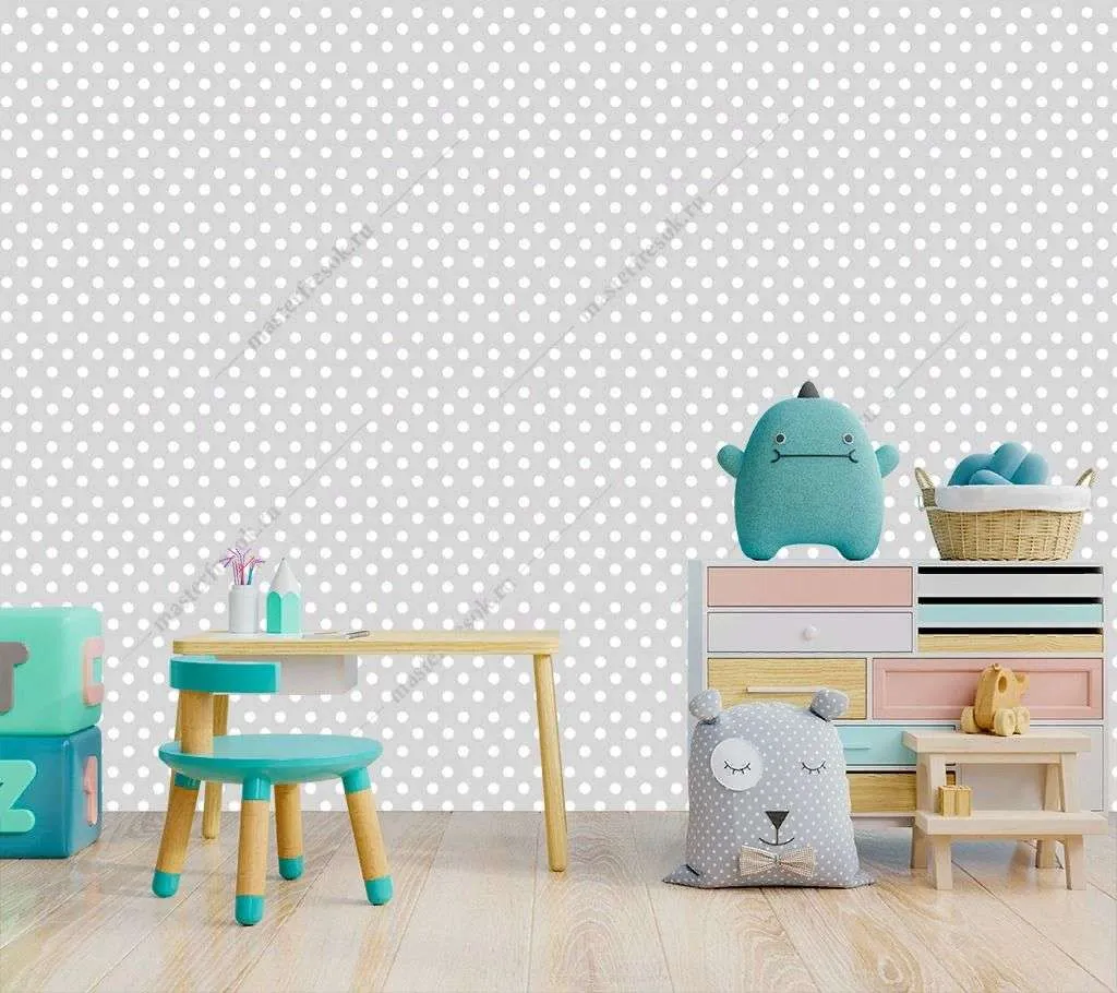 Фотообои в интерьере серый фон в горошек  14-620 фото