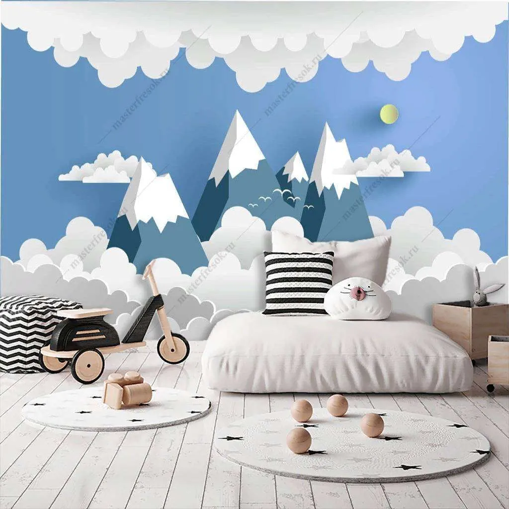 Фотообои в интерьере 3д горы в облаках  12-861 фото