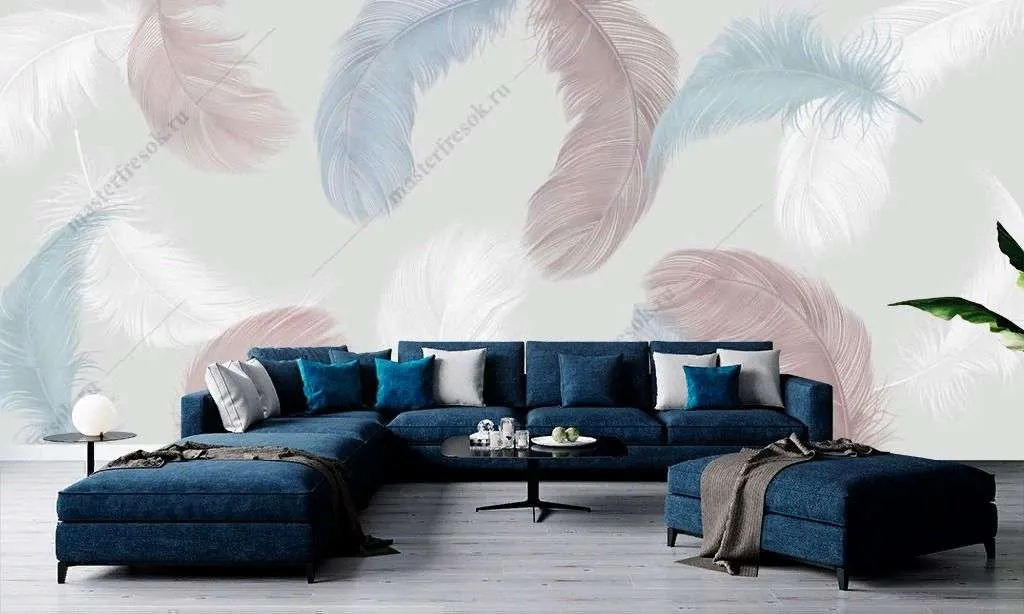 Фотообои в интерьере цветные перья  14-303 фото