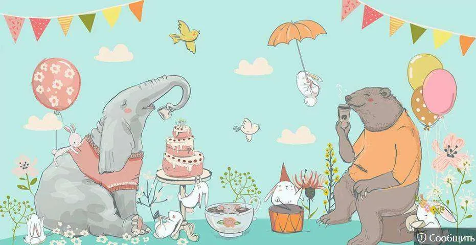 Фотообои в интерьере день рождения у слона  15-318 фото
